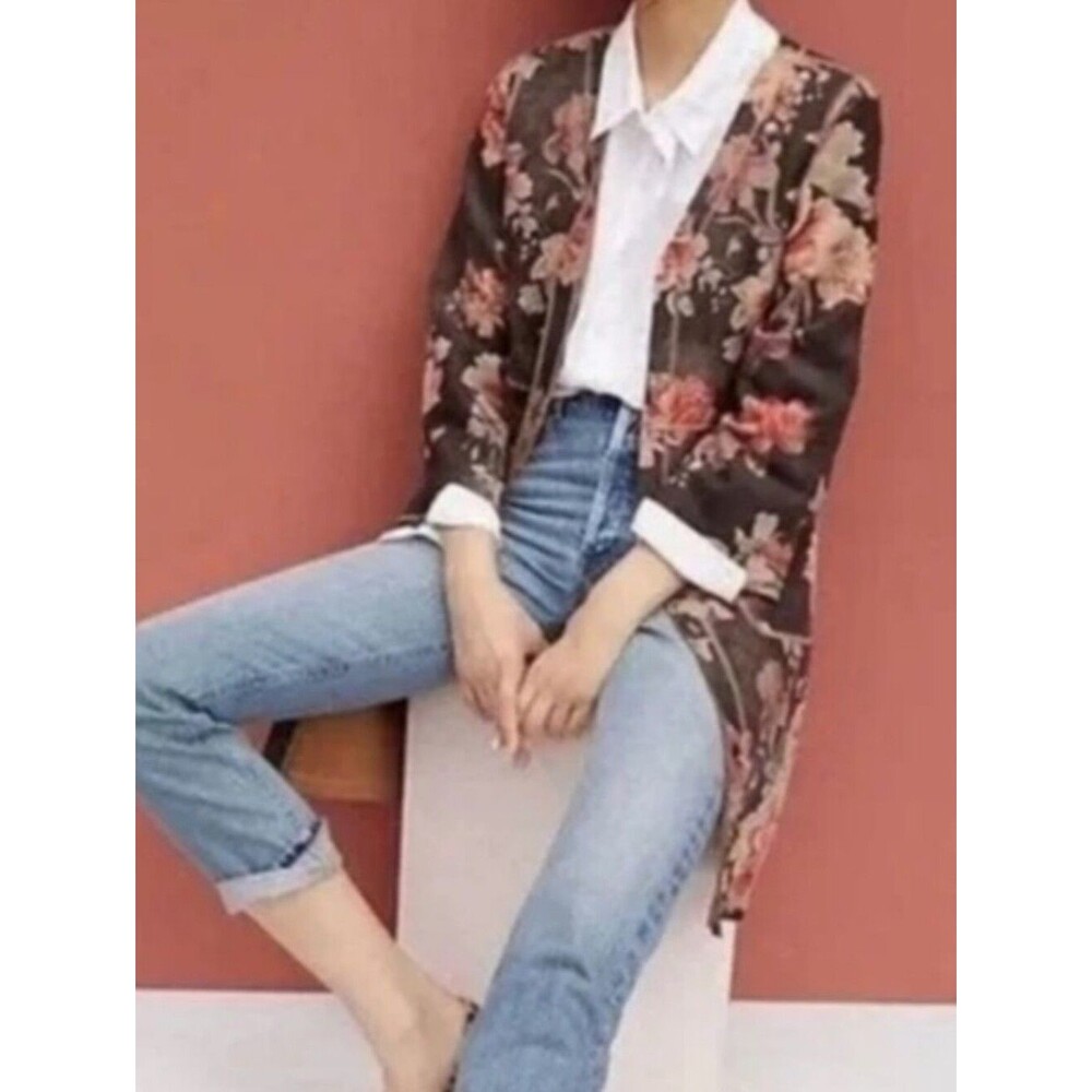 New Anthropologie Solitaire Floral Long Faux Suede Jacket Size Medium